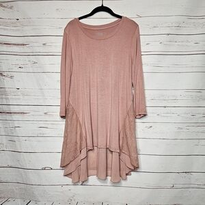 LOGO Lori Goldstein Blush Pink Tunic with Lace Accents